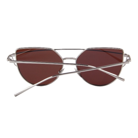 Blue Lens Silver Frame Cat Eye Aviator Sunglasses - Picture 4 of 5